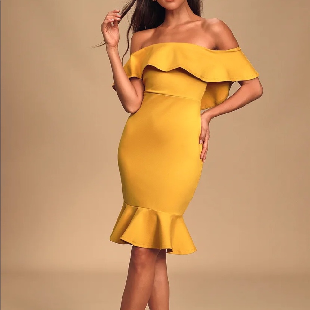 Mustard Yellow Off-the-Shoulder Bodycon Dress